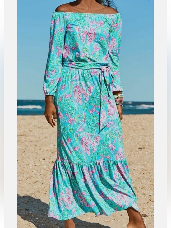 Lilly Pulitzer Dresses & Skirts - Lilly Pulitzer Odella Maxi Dress | XS | Off-the-Shoulder | Ocean Print |